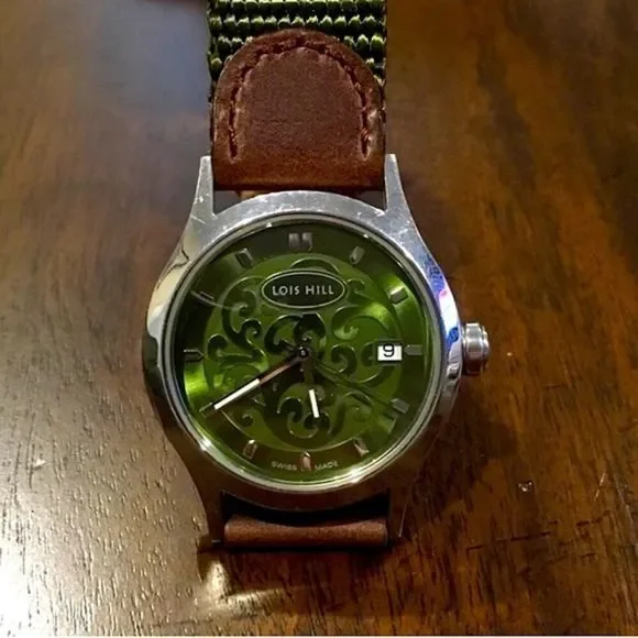 LOIS HILL Watch Green Face Green & Brown Band